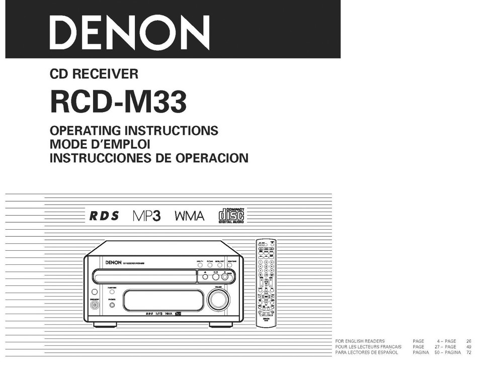 Denon RC-DM33 CD Receiver Owners Manual