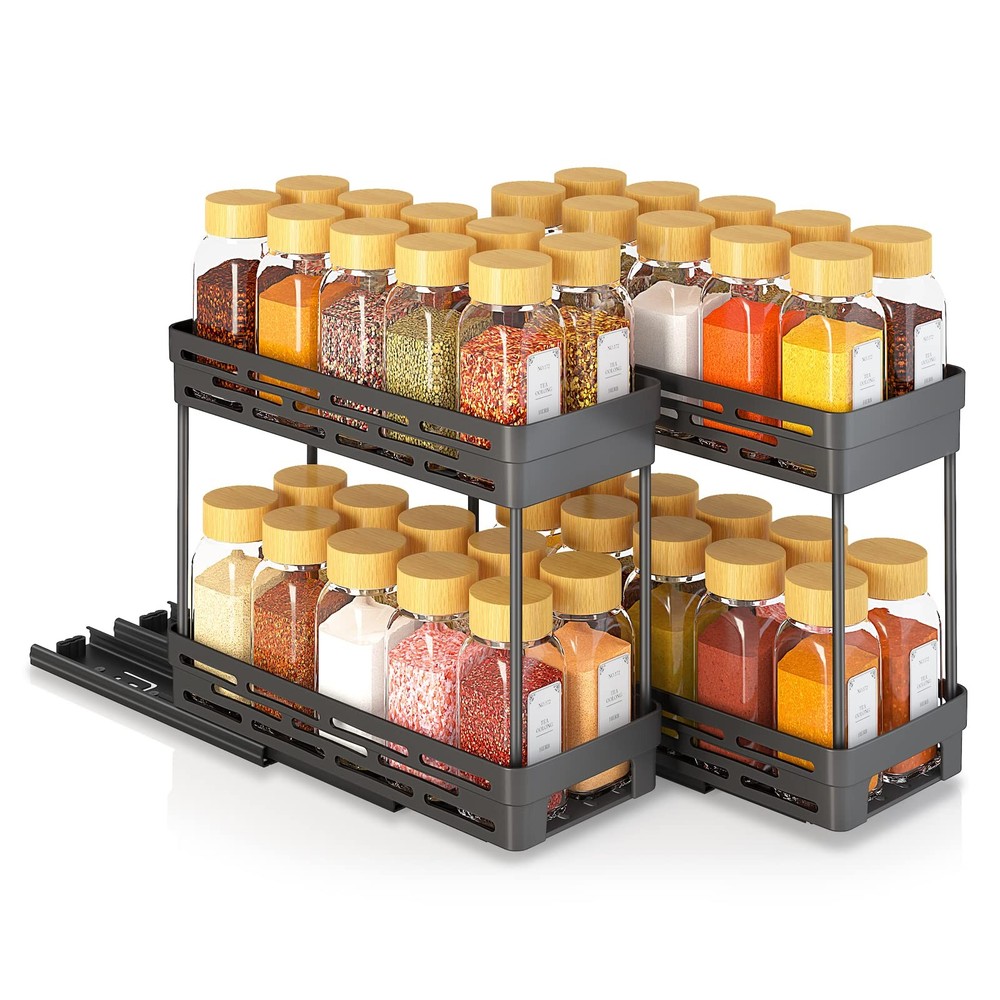 Pull Out Spice Rack Organizer for Cabinet, 3 Packs Slide 3 Pack, Black