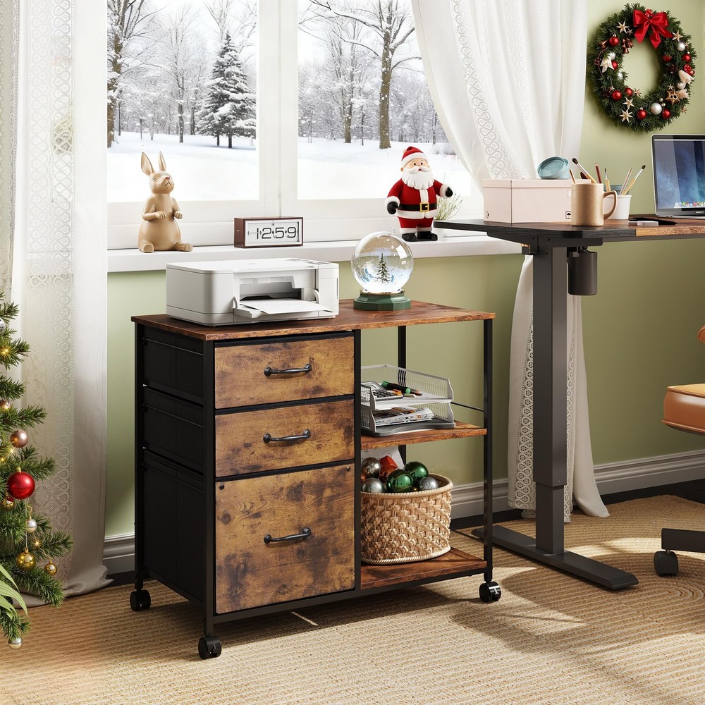 3 Drawer Mobile File Cabinet, Rolling Printer Stand with Open Storage Shelf, ...