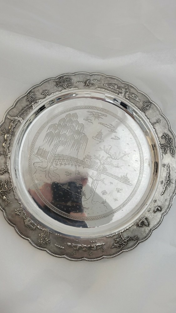 ORIENTAL STERLING SILVER ARCHITECTURAL ROUND TRAY
