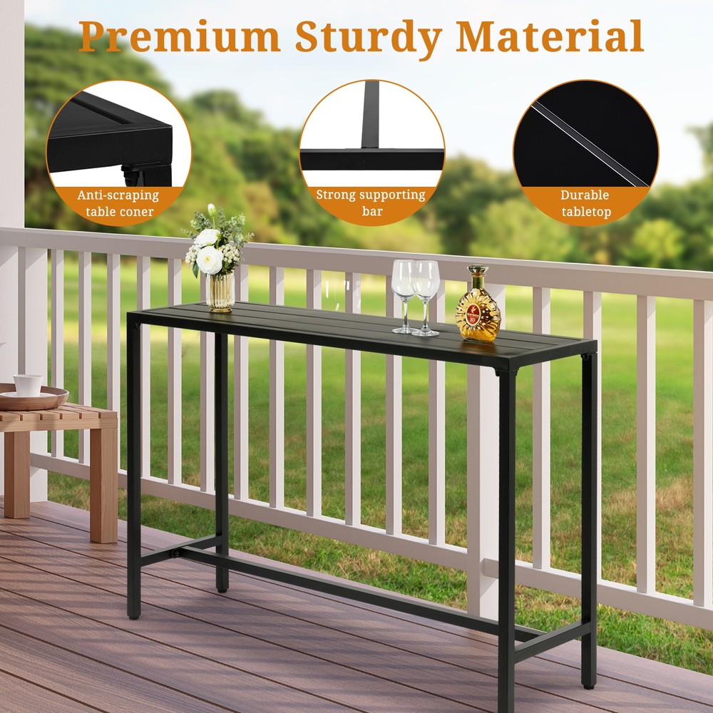 Outdoor Bar Table with Adjustable Feet, Rectangle Narrow Counter Height Table