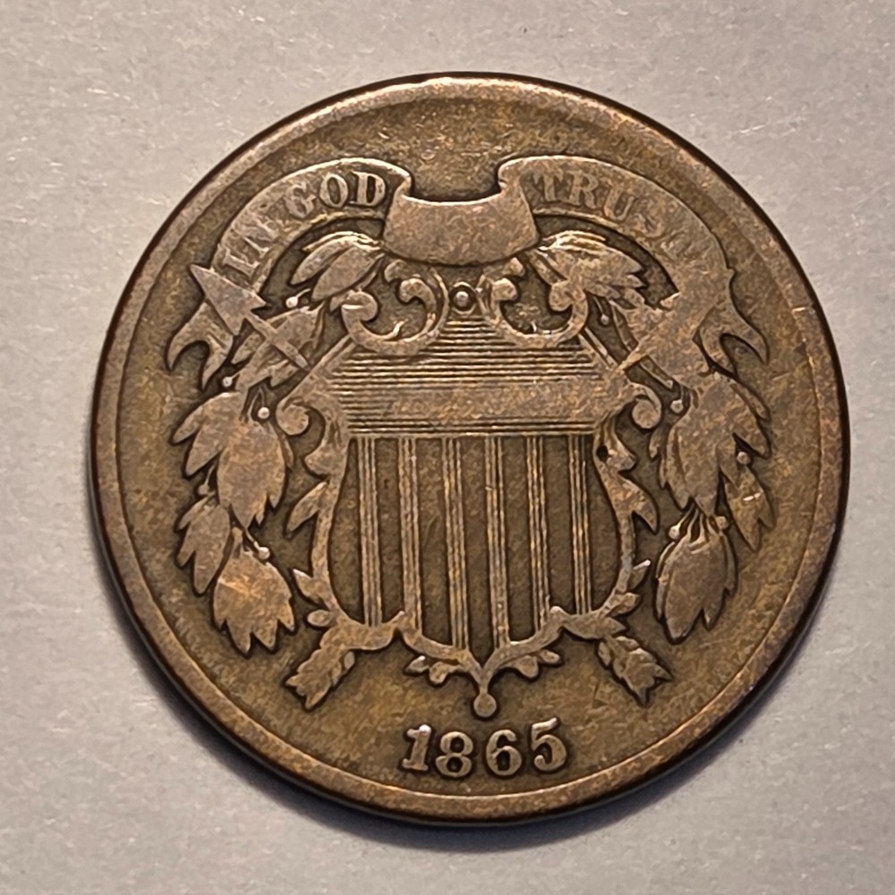 #12 Nicer Low Mintage 1865 Two Cent Piece