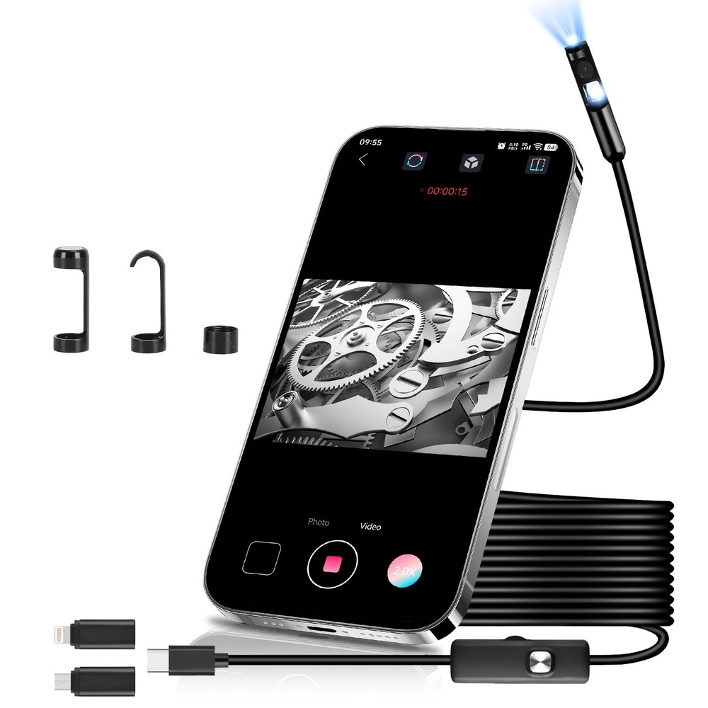 Endoscope Camera 1920P HD Inspection Borescope Tool APP Control Camera w/ Light