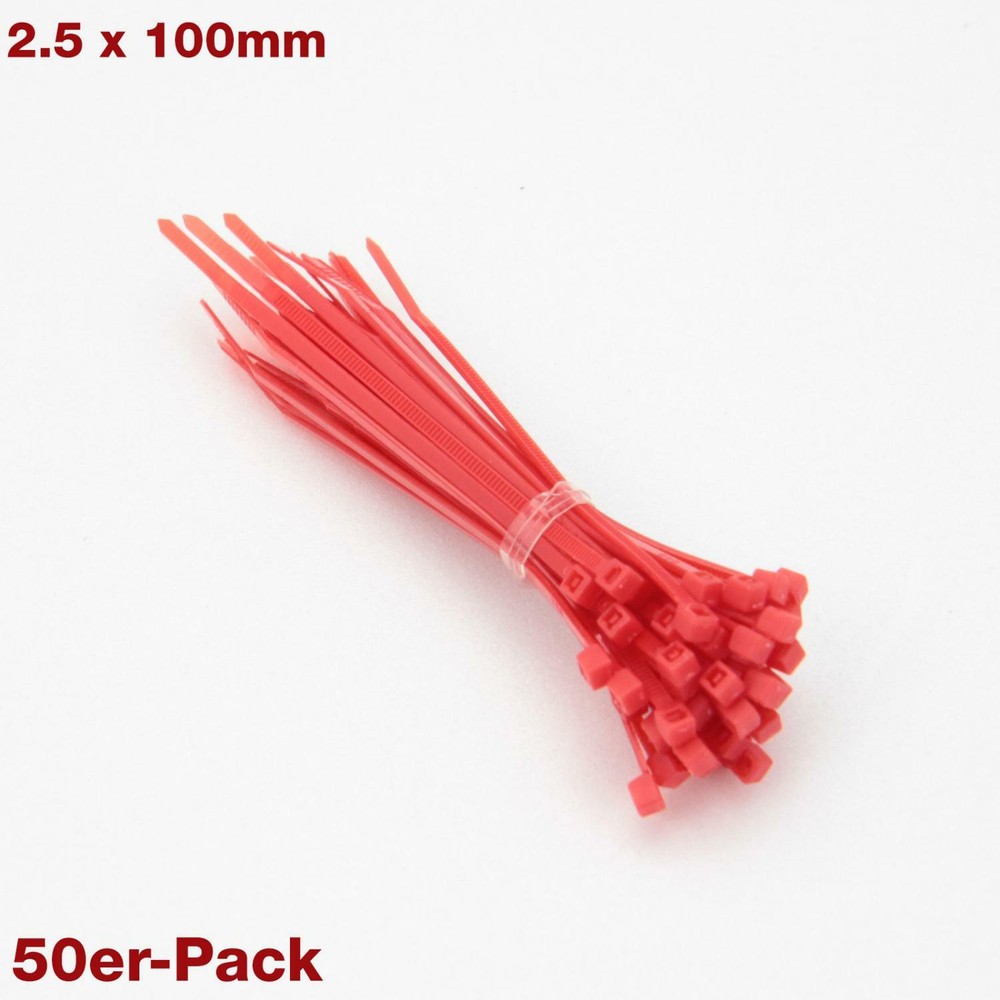 50x PACK CABLE TIES COLOR 100MM 2.5 CABLE ORGANIZER RED RED RED