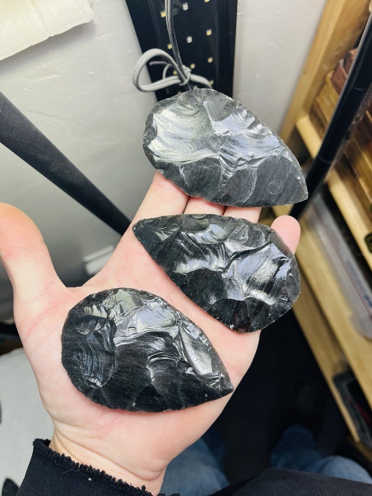 47” 13pc Flintknapping Percussion Preform Material. Utah Black Obsidian. 3” 1/2
