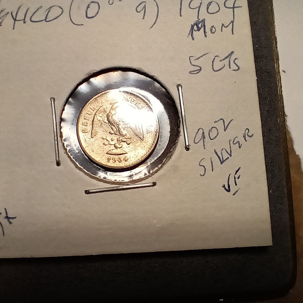 Mexico 1904 Mo M Silver 5 Centavos, 0 over 9