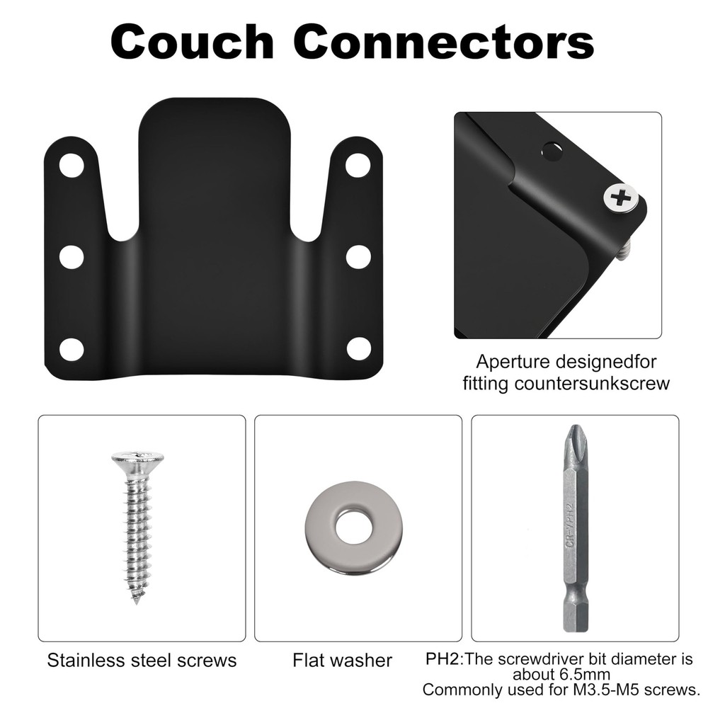 Eunenete 4 Pcs Universal Sectional Sofa 2.95" x 2.6" - 4 Pack, Black