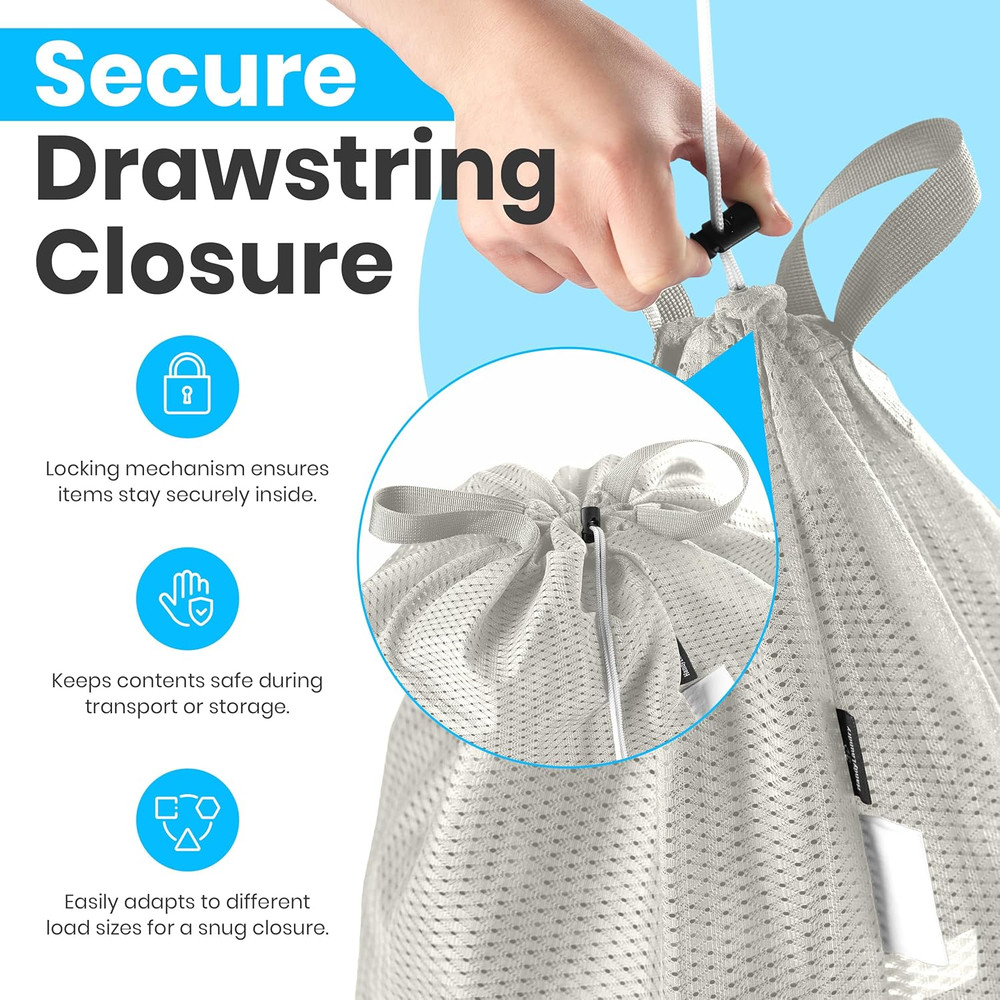 Large Mesh Laundry Bags - 2-Pack Heavy Duty with Handles & Drawstring - Machine