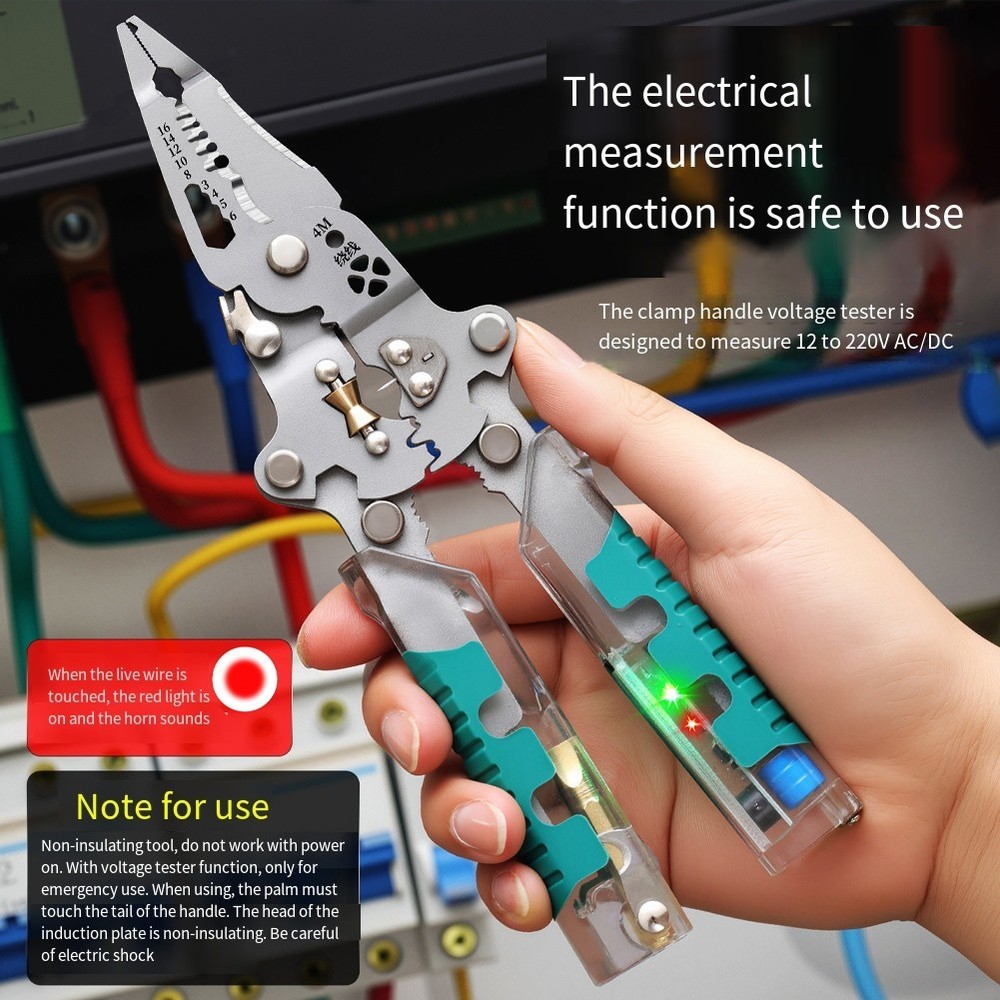 Compact Foldable Wire Stripper Pliers with Crimping Cutting and Voltage Testing