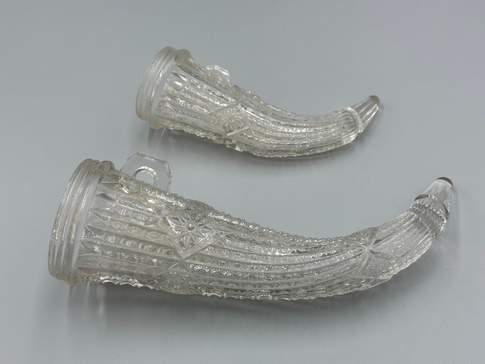 Antique POWDER HORN Glass CANDY CONTAINER