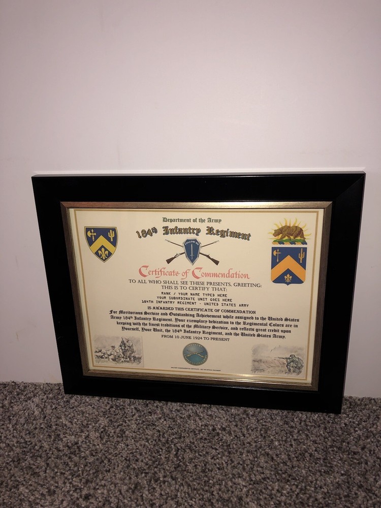 184TH INFANTRY REGIMENT / COMMEMORATIVE - CERTIFICATE OF COMMENDATION