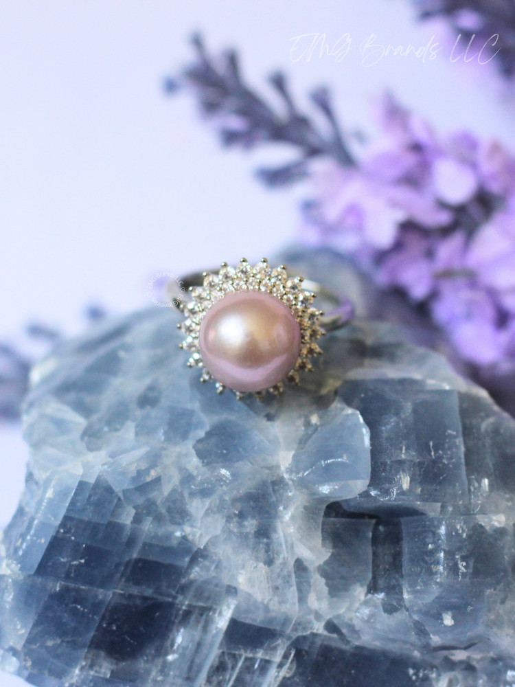 Pink Edison Pearl CZ Ring