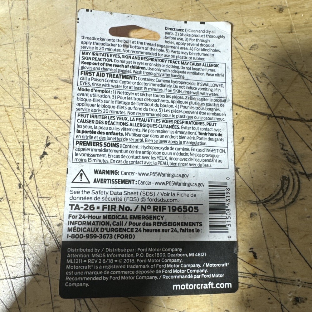 Motorcraft TA-26 Threadlock 262 (0.2) Fluid Oz.