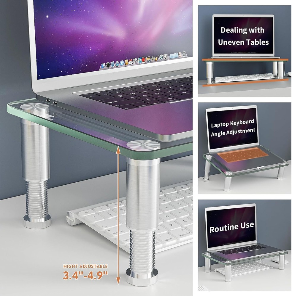 Clear Computer Monitor Stand Riser W/ Height Adjustable Multi Media Desktop