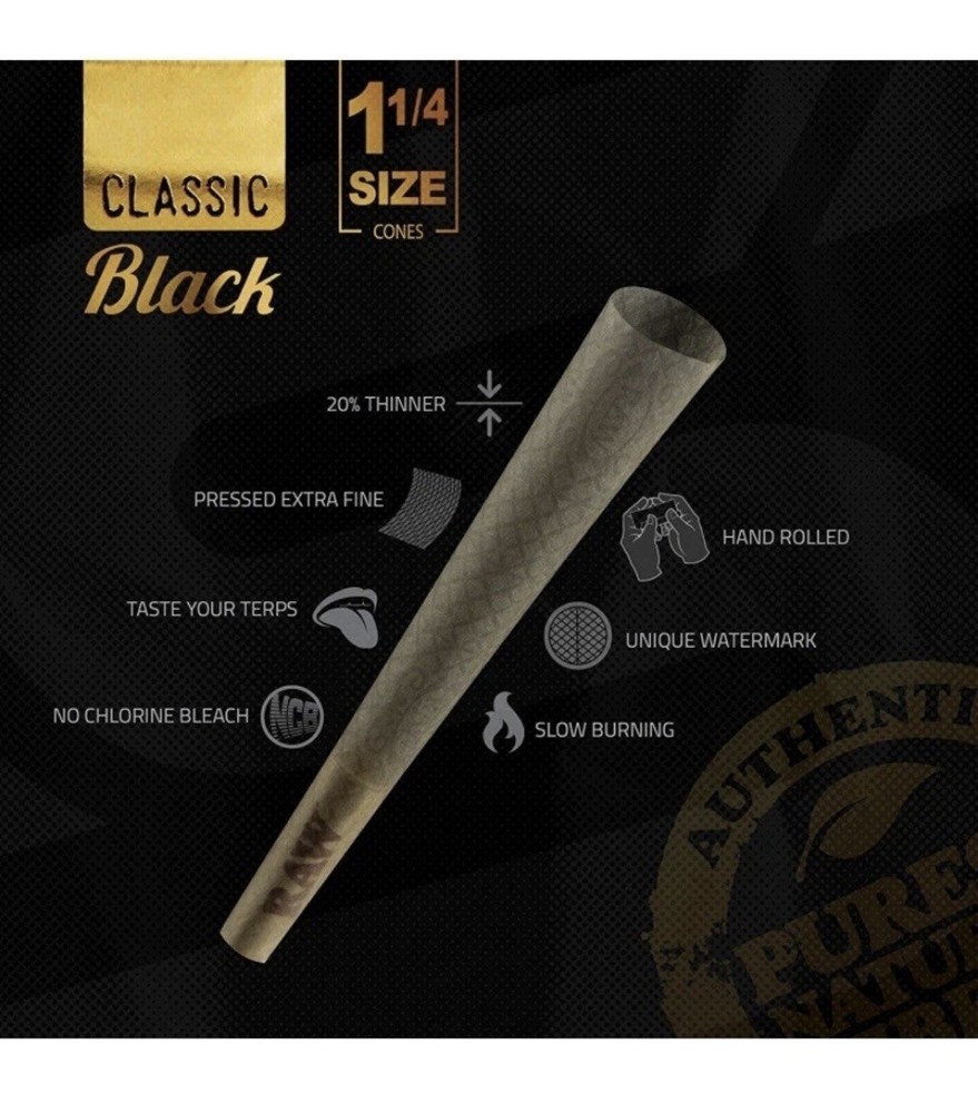 RAW black 1 1/4 size pre rolled cone + Raw Three Tree Cone Case