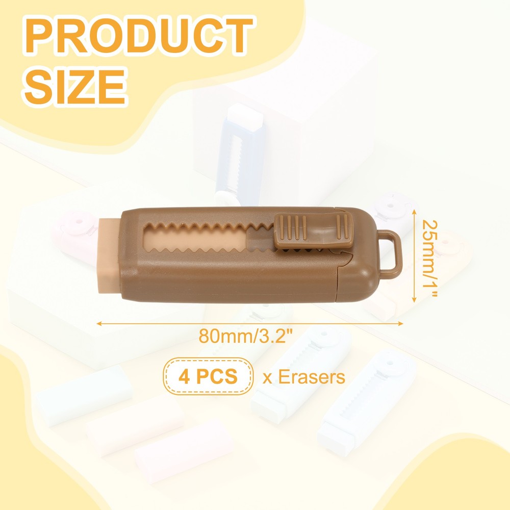 4Pack Erasers, Sliding Retractable Eraser Push Pull Pencil Erasers, Dark Brown