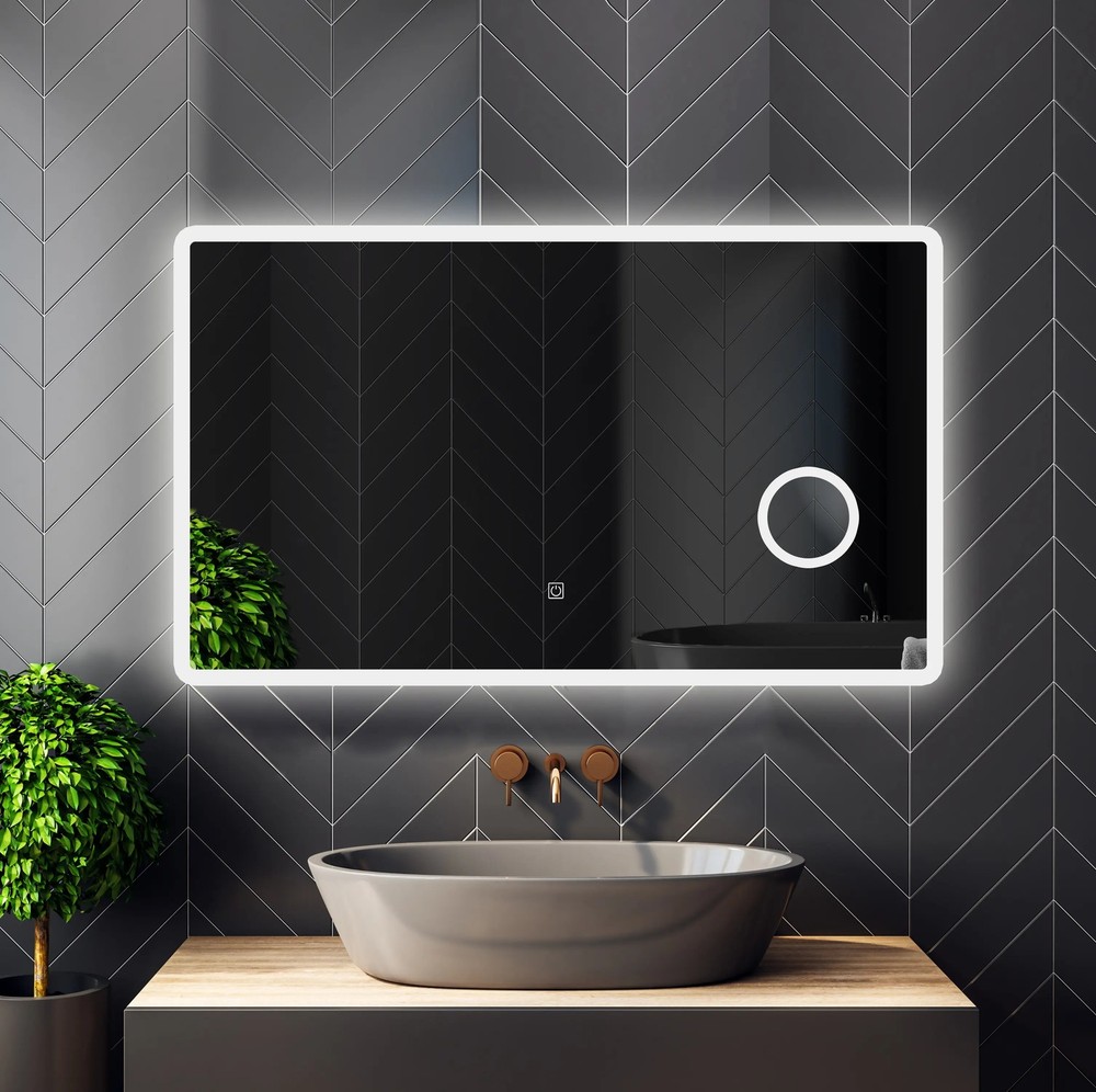LED Lighted Wall Mounted Frameless Bathroom Mirror with 5x Magnifying