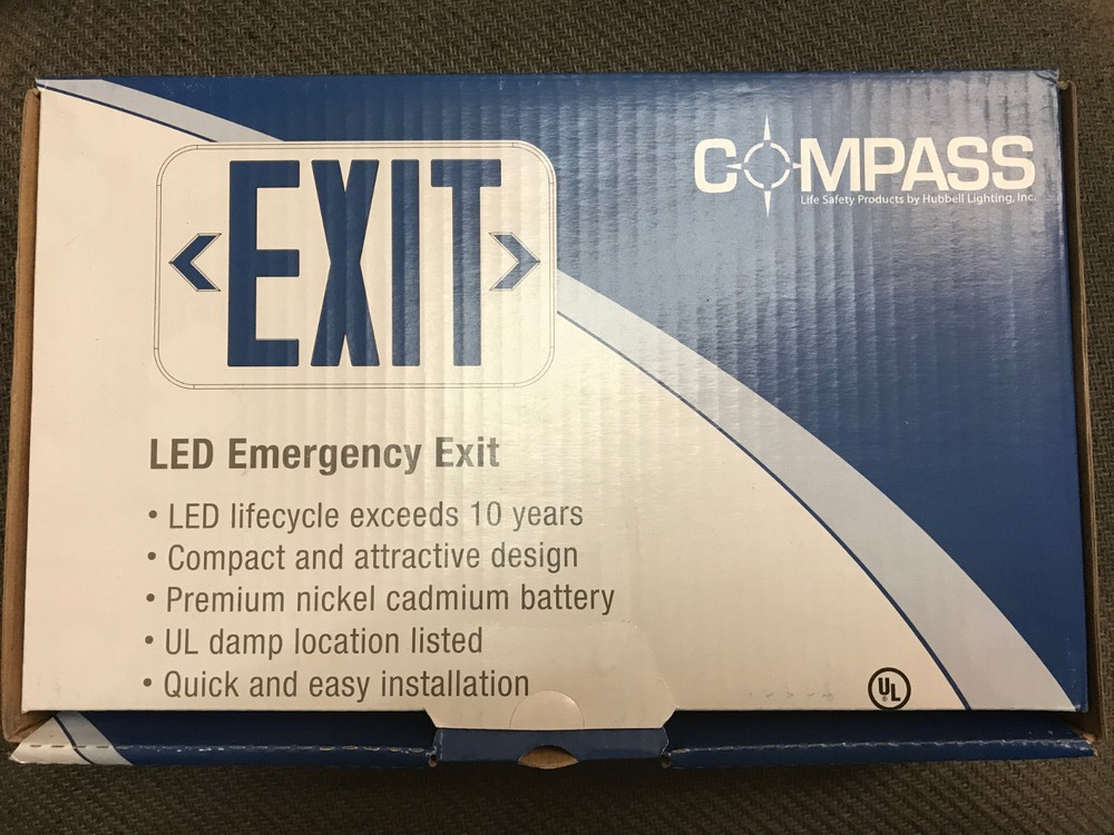 Compass LED Emergency Exit Sign Red Letters Brand New