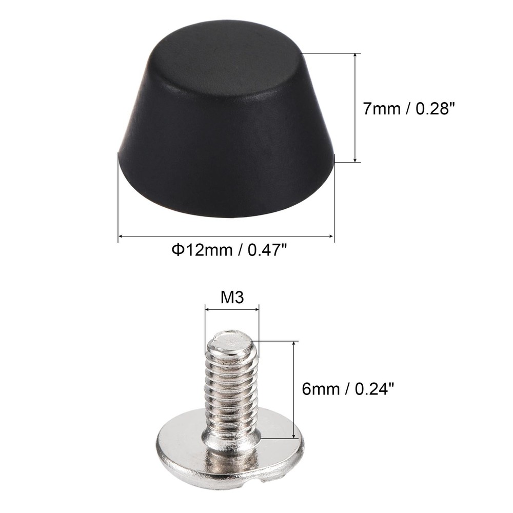 12x7mm Rivet Studs Screw Back Matte Black - 6pcs