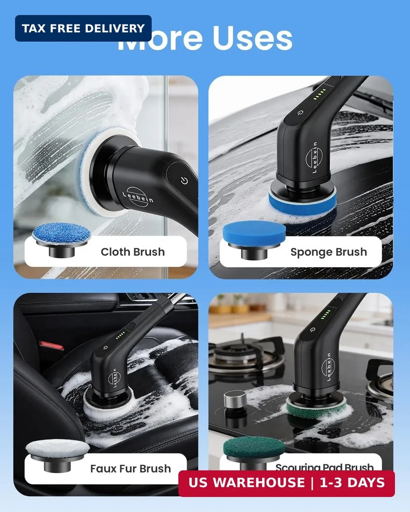 Leebein Electric Spin Scrubber, Cordless Cleaning Brush with 8 Replaceable Brush