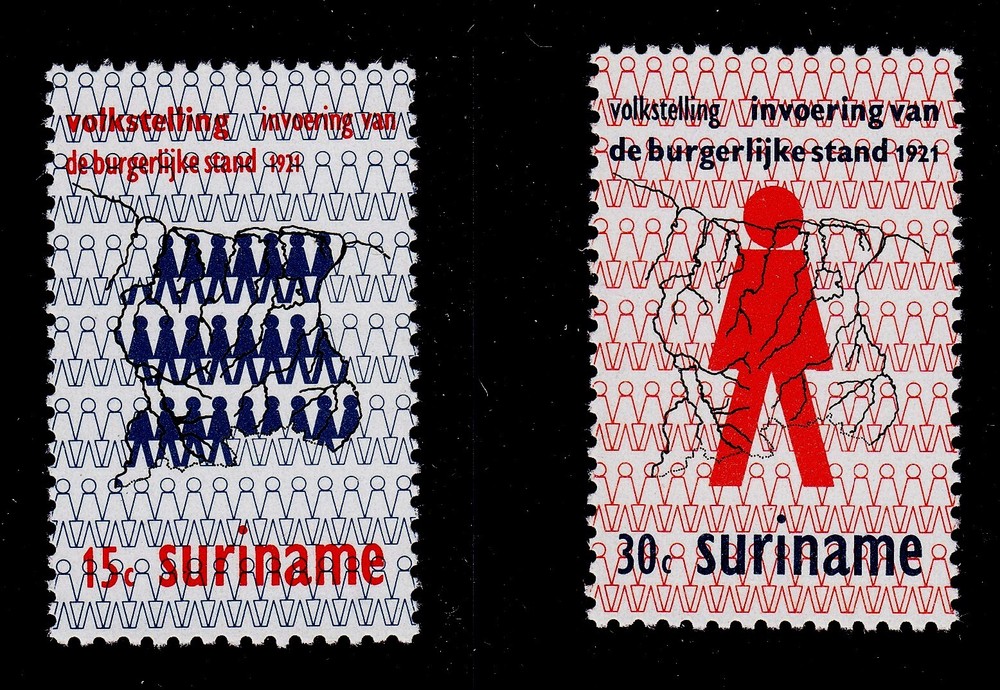 SURINAM   SCOTT# 389-390  MNH   CENSUS/MAP TOPICAL