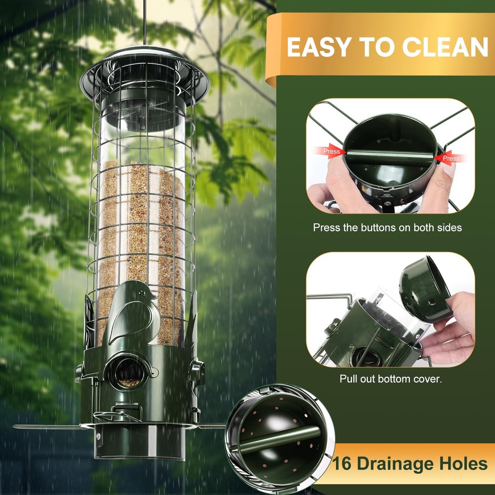 Squirrel Proof Bird Feeder for Outdoors Hanging,Gravity Protection green