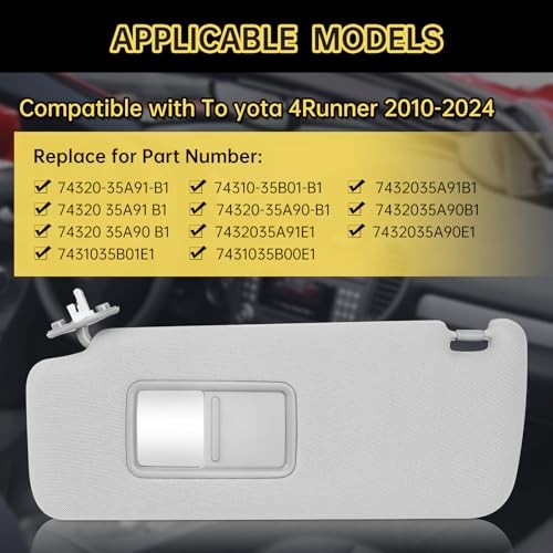 Left Driver Side Sun Visor with Vanity Light Compatible with to Left Side Grey