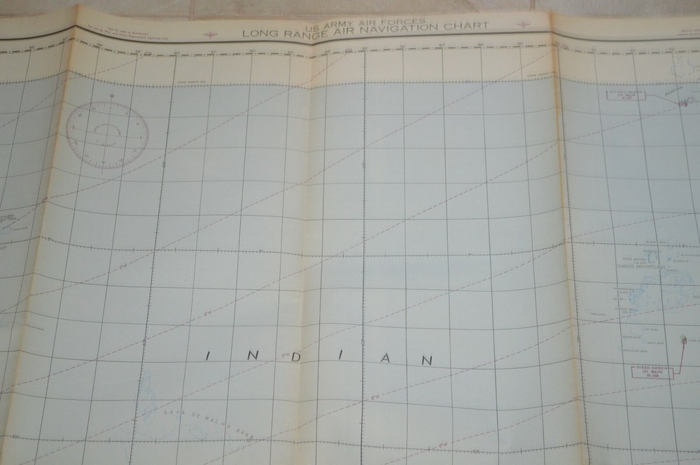 1944 Army WWII Long Range Air Navigation Chart Topographic Map Seychelles