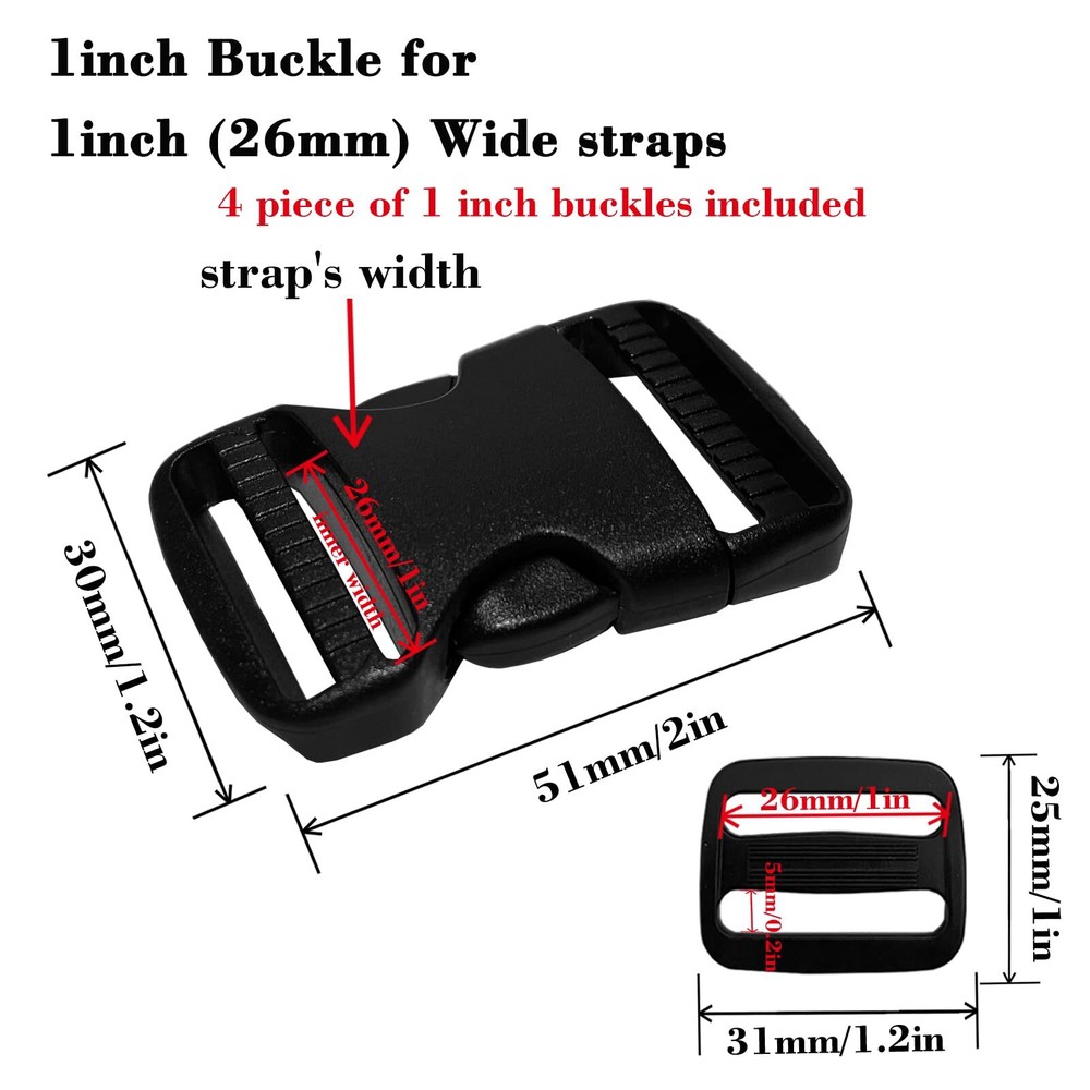 Plastic Buckle Clips for 1 Inch Straps 4 Pack 1" Quick Side Release Buckles
