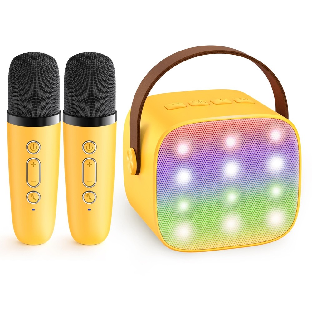 Mini Karaoke Machine for Kids Portable Bluetooth Speaker with 2 Wireless Mics