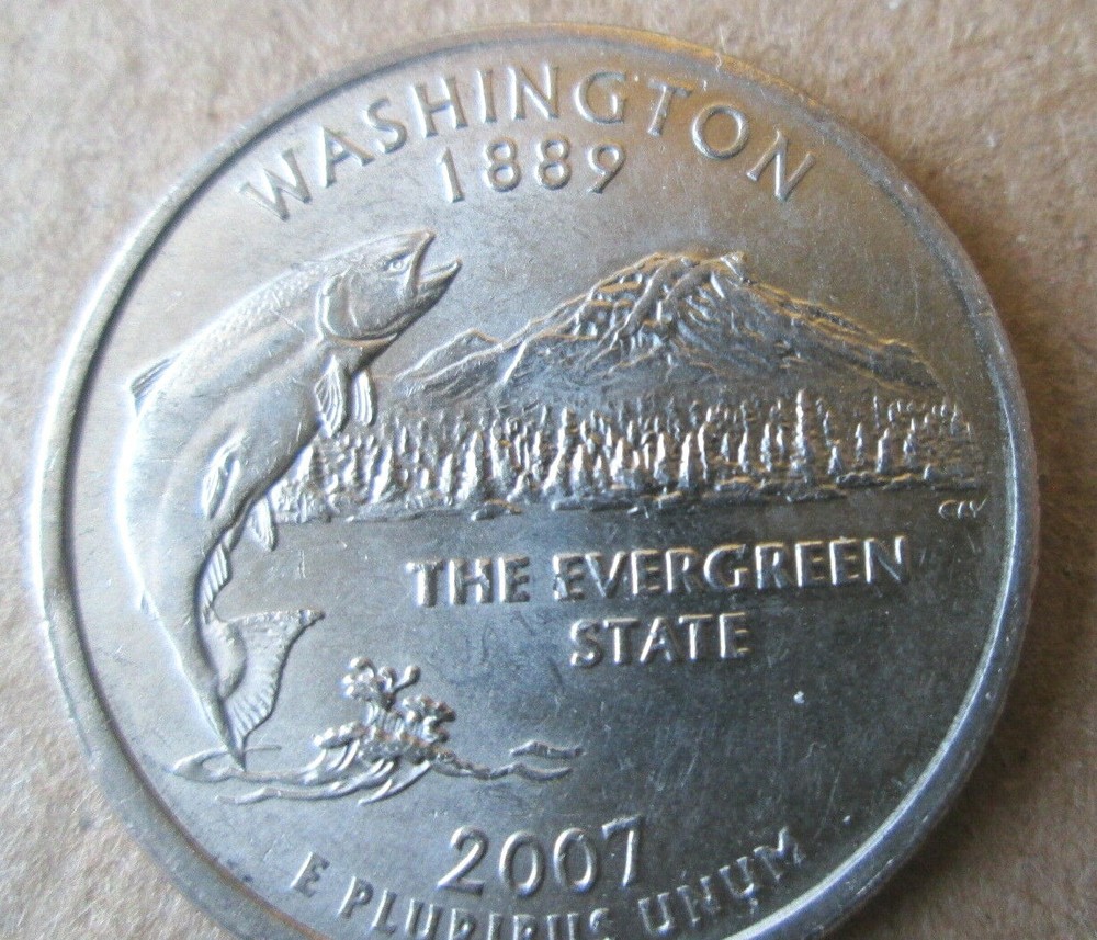 2007-P WA. STATE QUARTER, INTERIOR DIE BREAK/CHIP ERROR, "EXTRA ROCK", AU/MS