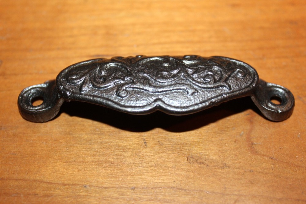 Antique Victorian Cast Iron Bin Apothecary Cupboard Drawer Pull L-103