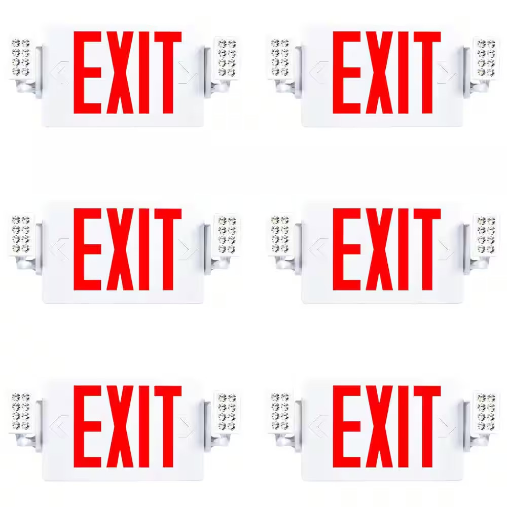 6 In. Red Double Sided Emergency Exit Sign with Adjustable LED Lights Fire Resis