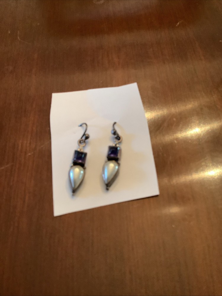 Native American Pearl With Iolite Earrings