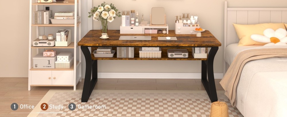 55 Inch Home Office Computer Desk Writing Work Study Table with Reinforcement