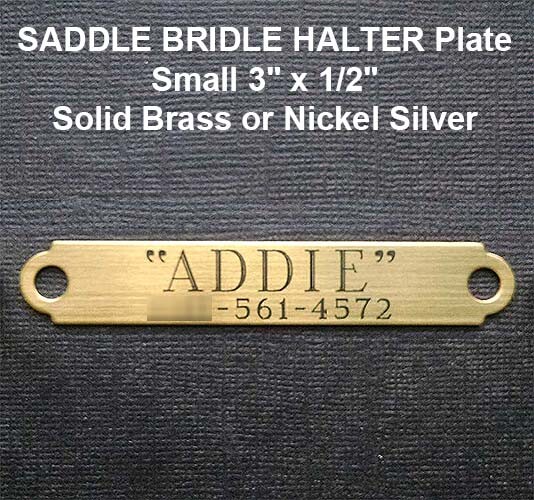 HALTER PLATE SMALL 3" x 1/2" or LARGE SADDLE PLATE SOLID BRASS CUSTOM ENGRAVED
