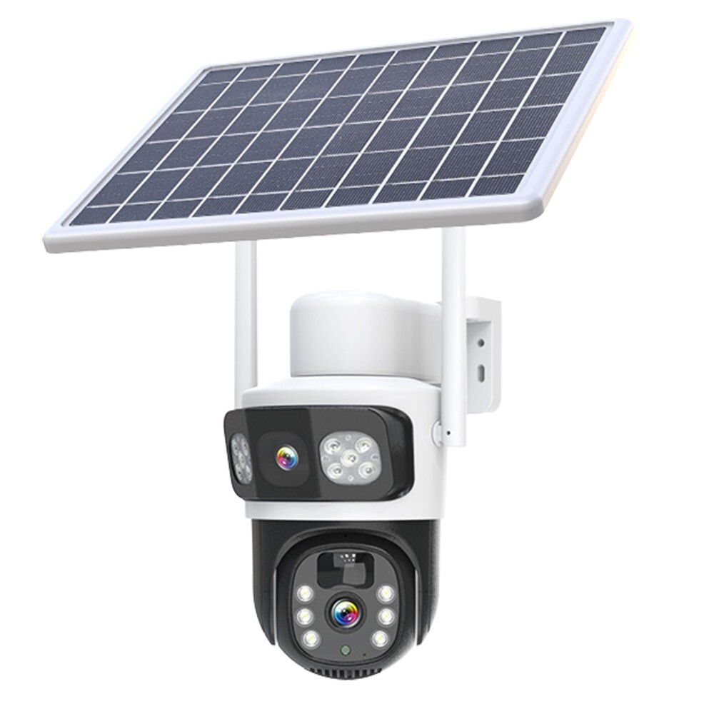 2PCS Solar 4MP Wireless Security Camera WIFI 2-Way Audio Dual-Lens PTZ Camera