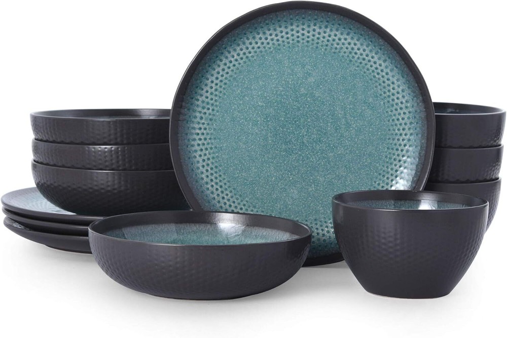 Pfaltzgraff 5267773 Maddox 12-Piece Dinnerware Set, teal Teal