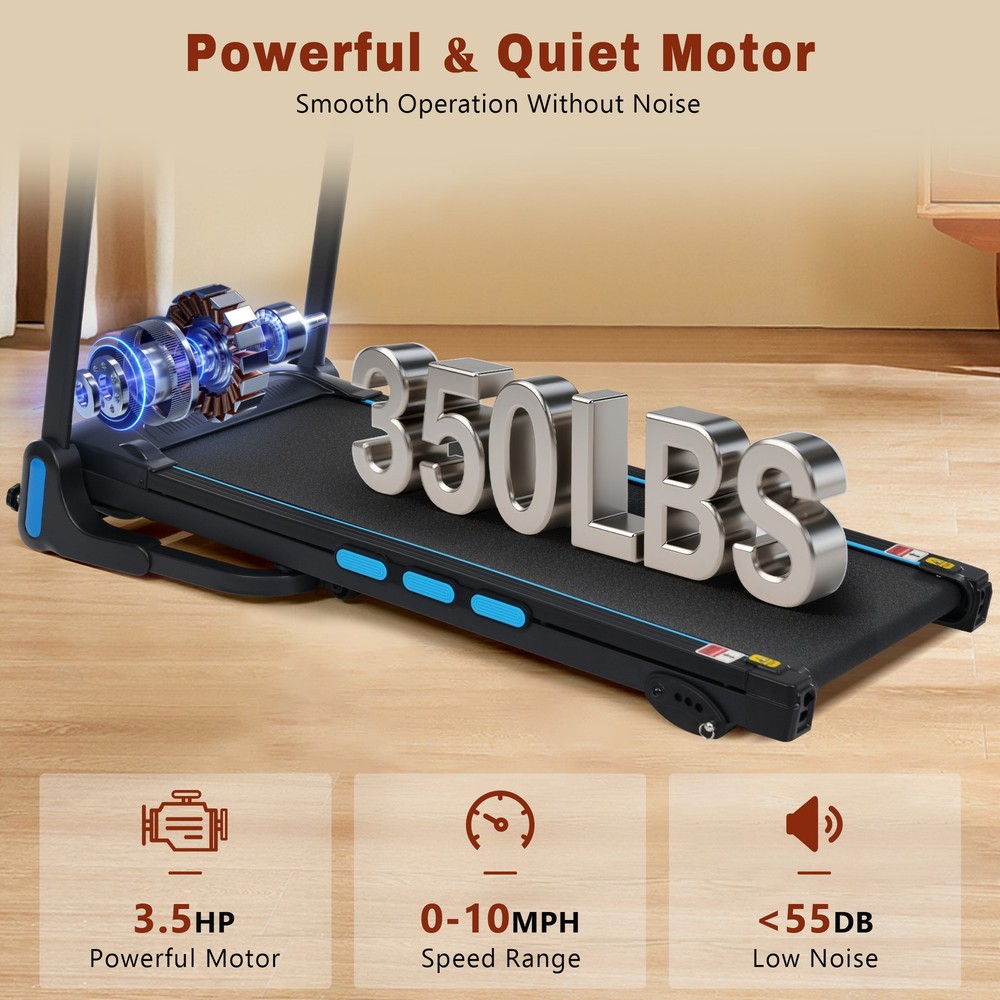 3.5HP Auto Foldable Treadmill with Incline, 10MPH 350Lbs Capacity, Bluetooth