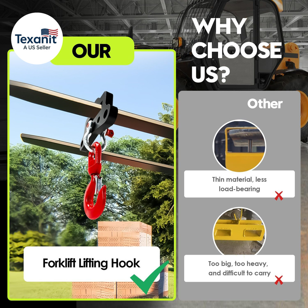 Forklift Lifting Hook, Fork Lifting Attachment, Load 6600 Lbs, Forklift Lifting