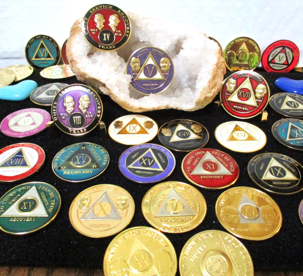 Coin 1 Year Anniversary Tri-plate 12 Step Programs Tree of Life