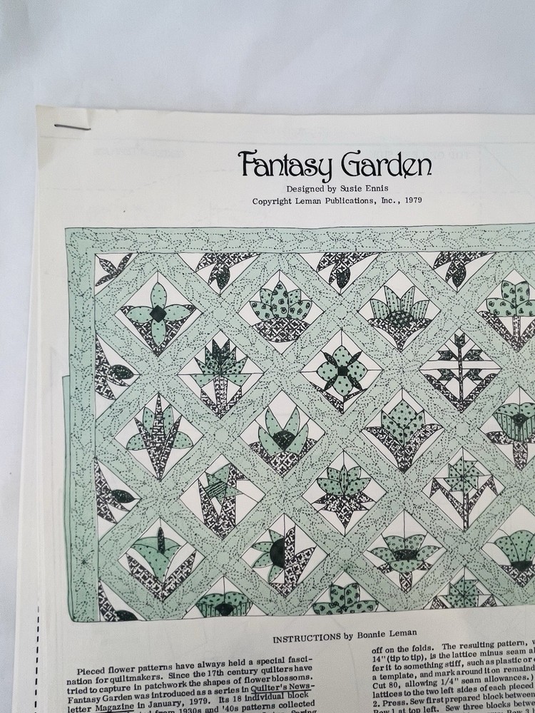 Fantasy Garden Instructions Assembling Quilt Designed Susie Ennis 1979 Patterns