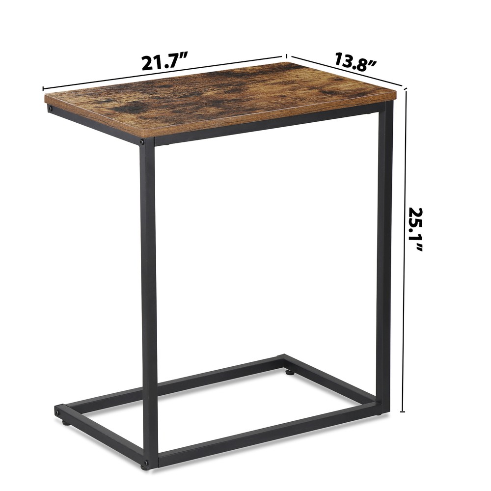 C Shaped End Table Living Room Side Table for Couch Slide Under Rustic Brown