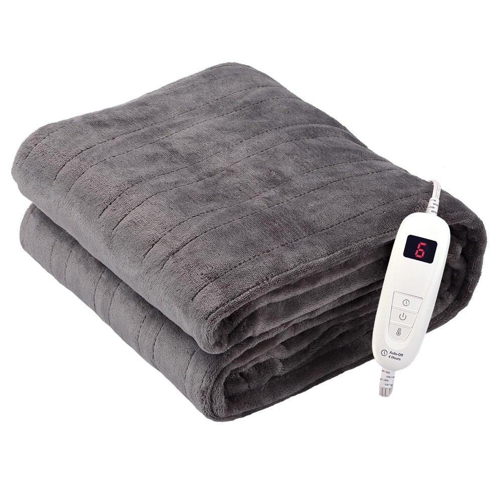 Tefici Electric Heated Blanket Throw, Super Cozy Soft 2-Layer Grey