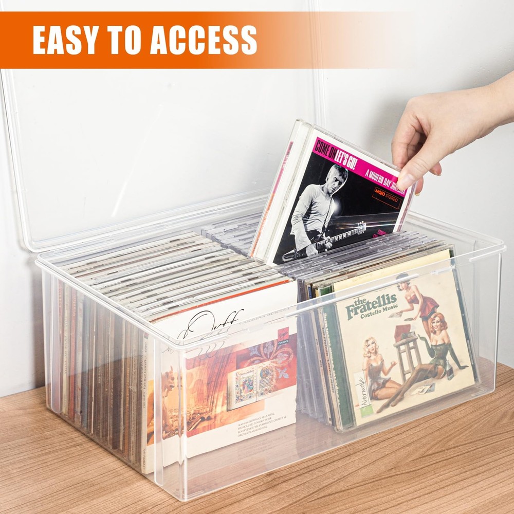 Stackable Clear Plastic CD Storage Box Organizer Music Media Holder