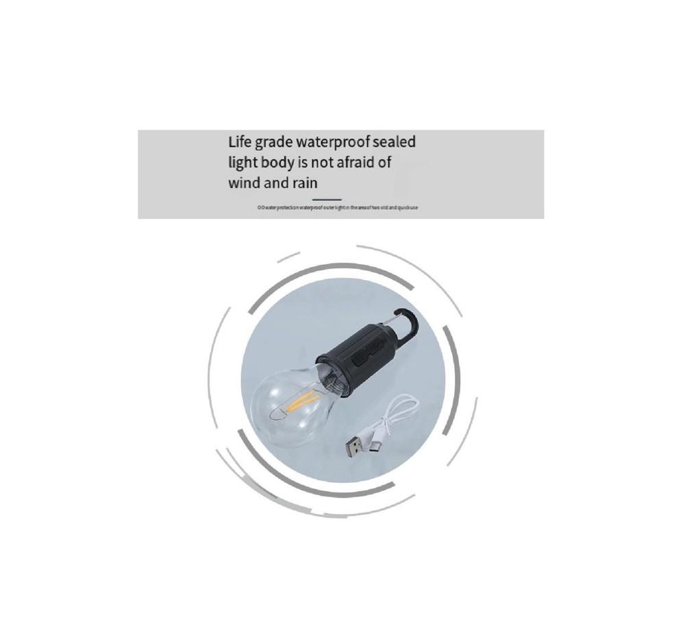 USB-C 3-Mode Rechargeable LED Bulb with Portable Camping Hook CW972