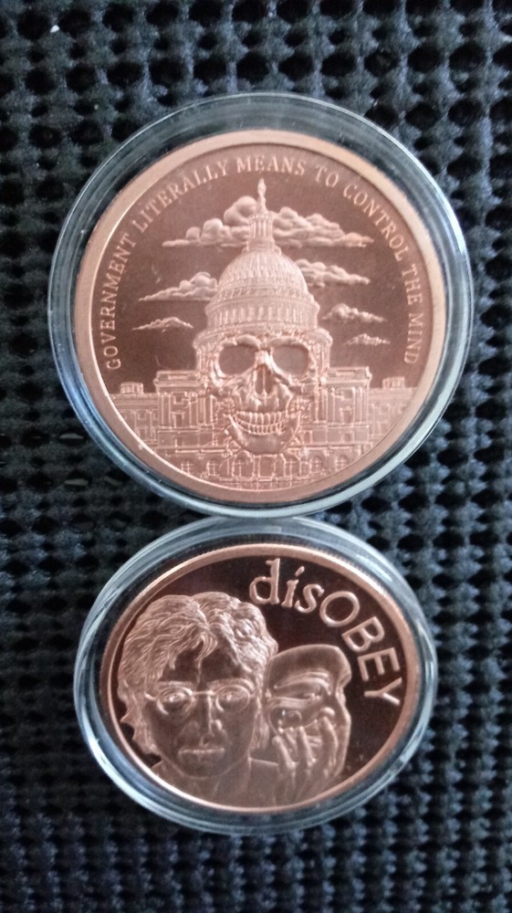 2018 Government Mind Control & 2017 DisOBEY John Lennon 2oz Copper Silver Shield