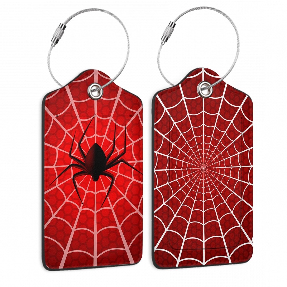 2 Pack Luggage Tags with Spider On Spider Web for Suitcases, Spider Web PU Le...