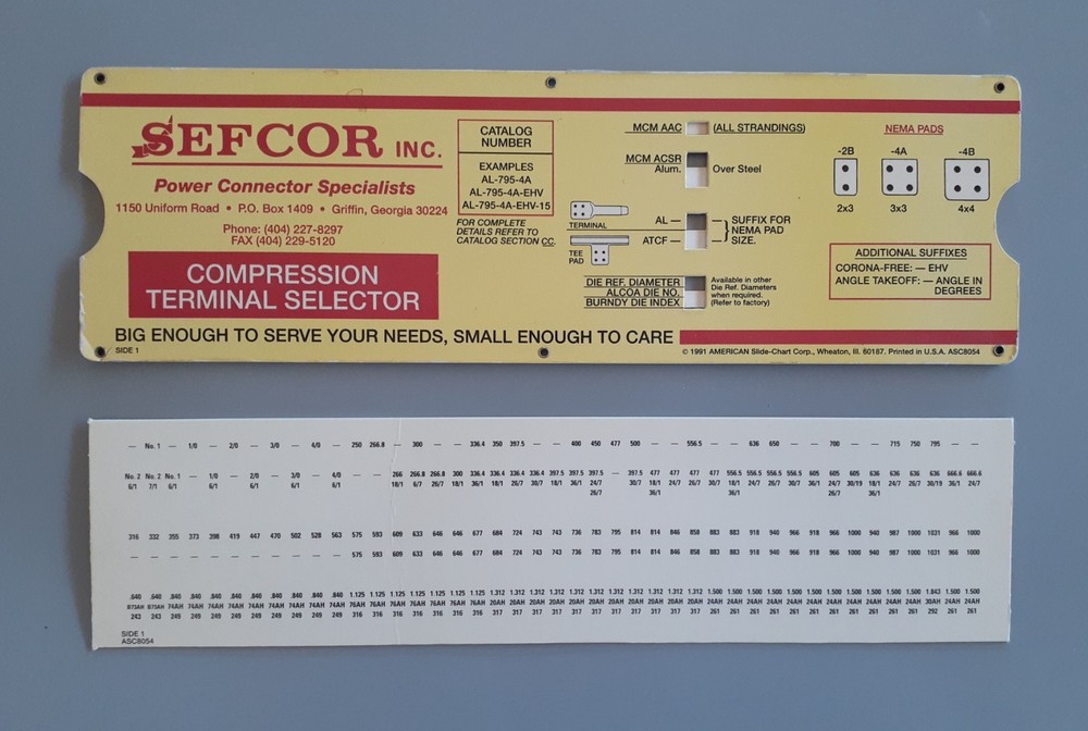 Vintage Paperboard SEFCOR COMPRESSION TERMINAL SELECTOR -Electrical Engineering