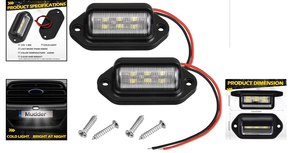 6 LED Waterproof License Plate Light - 2 Pack Durable Tail Light for Vehicles
